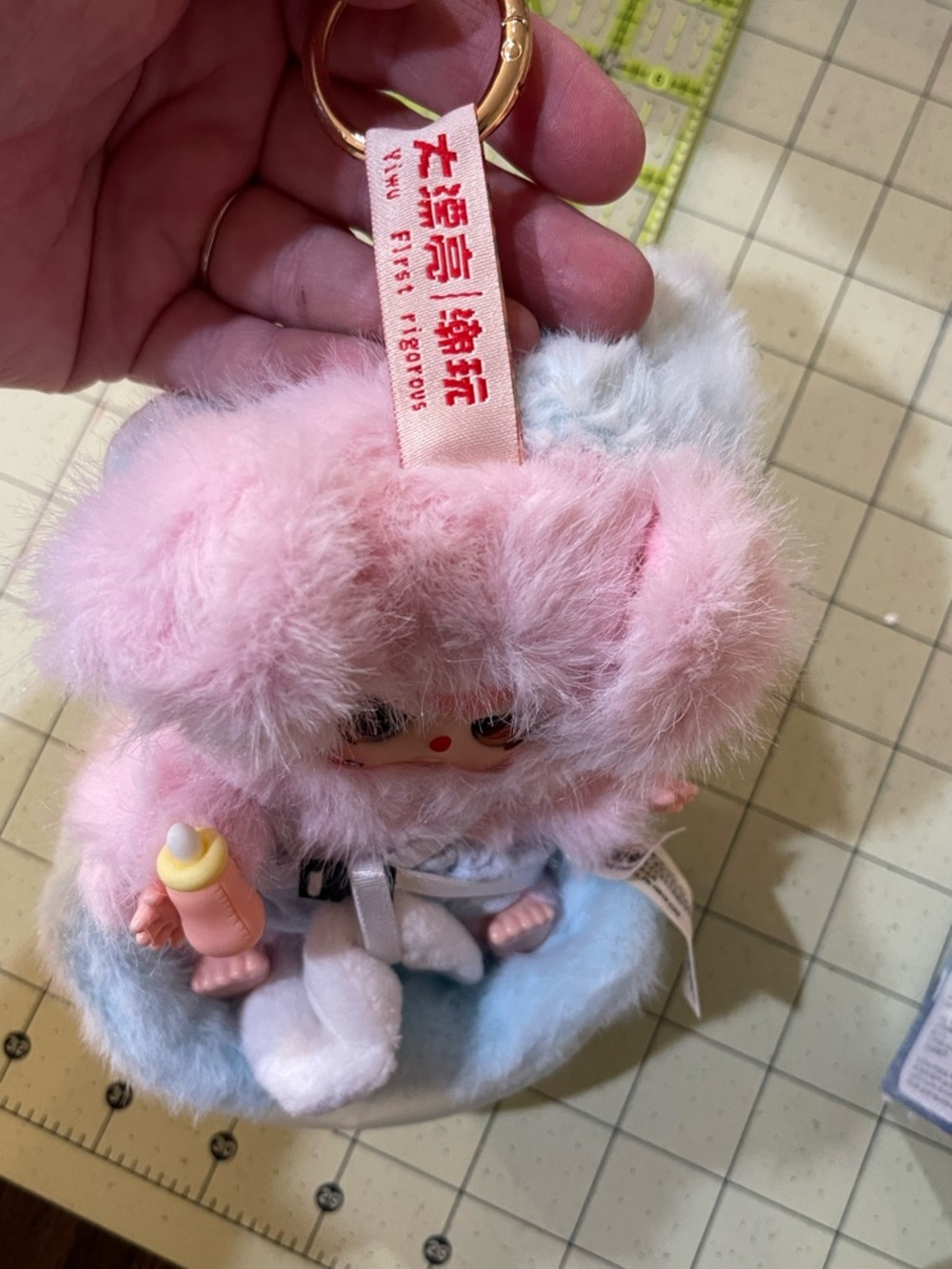 Super Cute!! Baby Three Pink Plush Vehicle-Mounted Baby Doll with Bottle - Picture 4 of 7